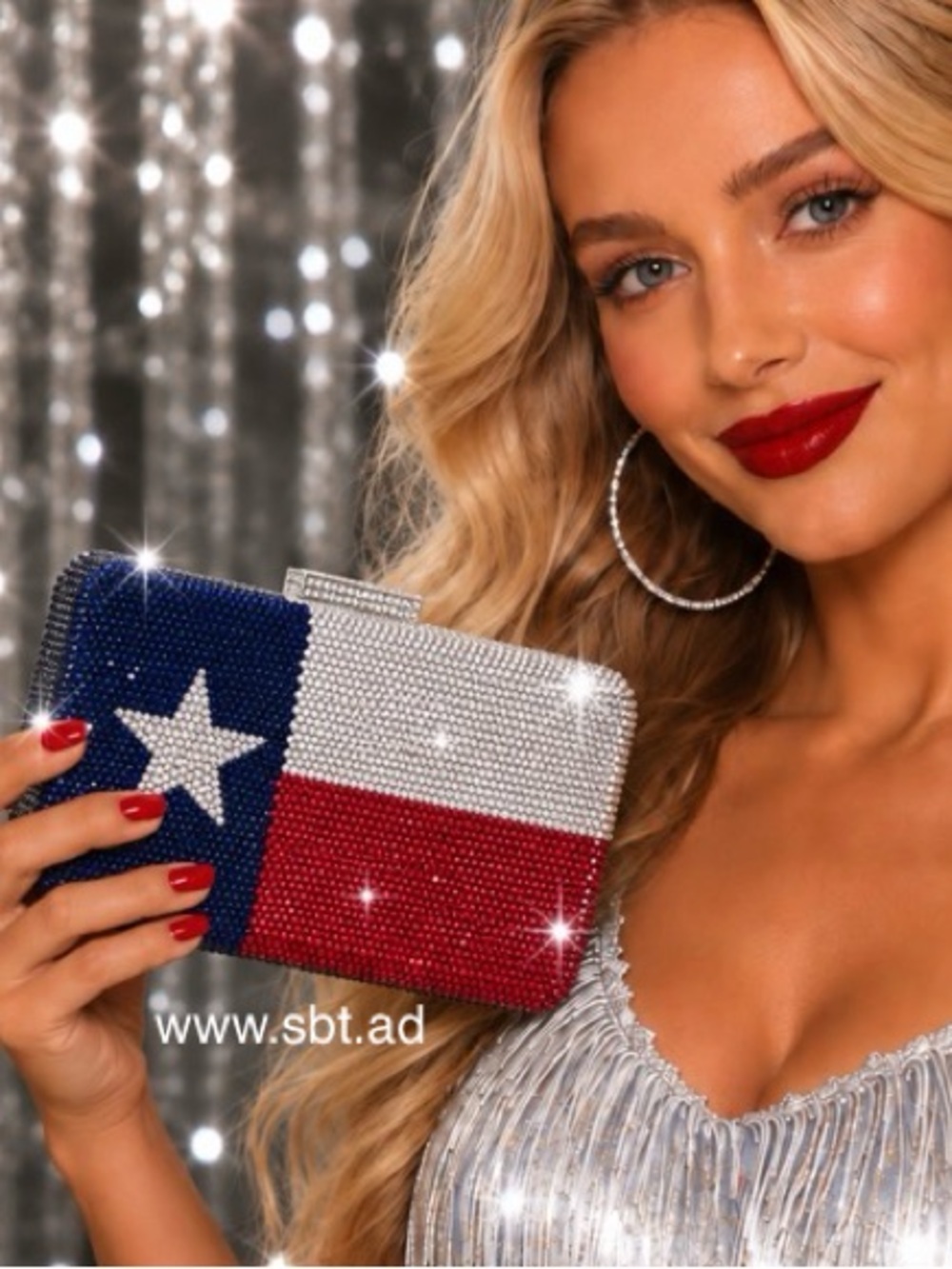 NWT Texas Flag Clutch Purse Beautiful Sparkling Swarovski Crystal American Bag